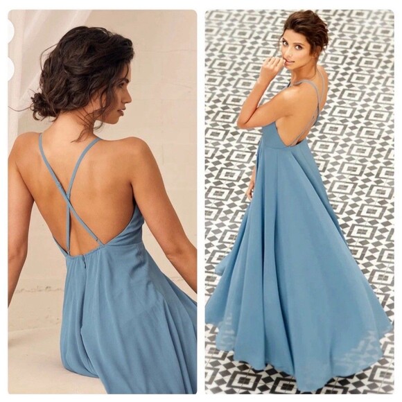 NWT Lulus Dress Mythical Kind of Love Maxi Blue Halter Wedding Guest Bridesmaid - Picture 2 of 12
